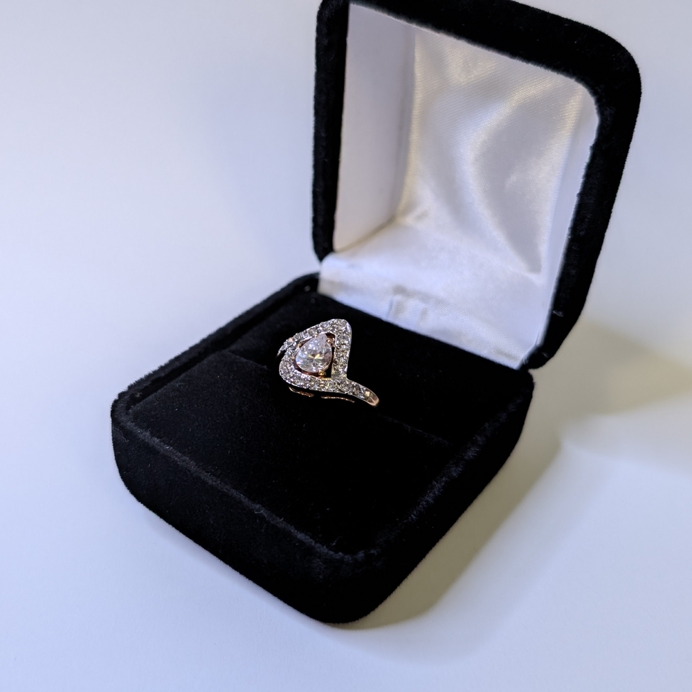 18K HGE Gold Plated Pearl Cut Halo Statement Ring Size 7